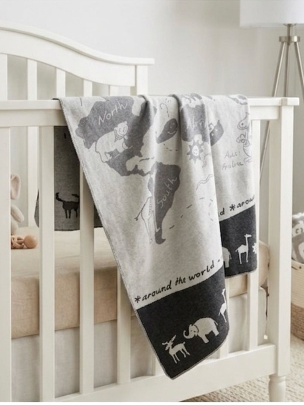 Super Cute David Fussenegger Grey Around the World Blanket/Throw